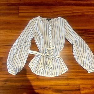 Banana Republic Striped Balloon Sleeve Belted Button Down Blouse